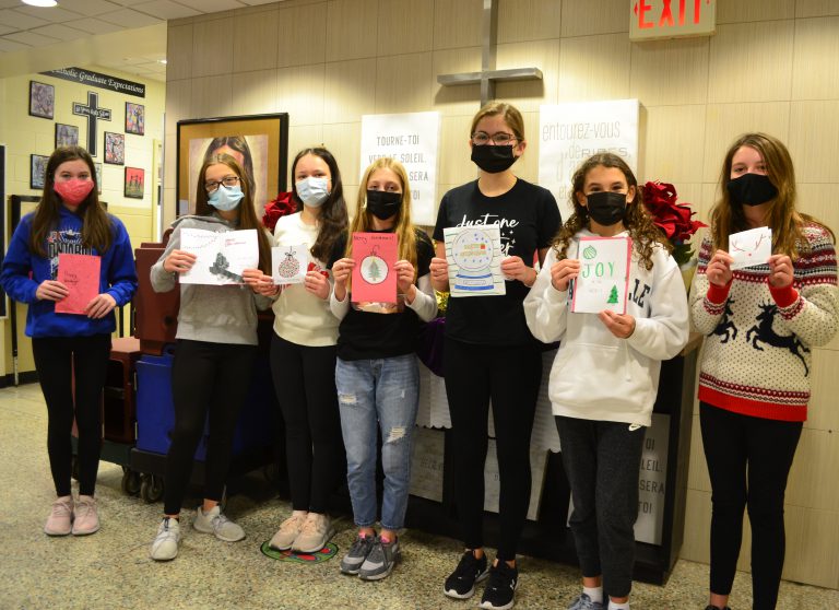 St. Francis students with cards