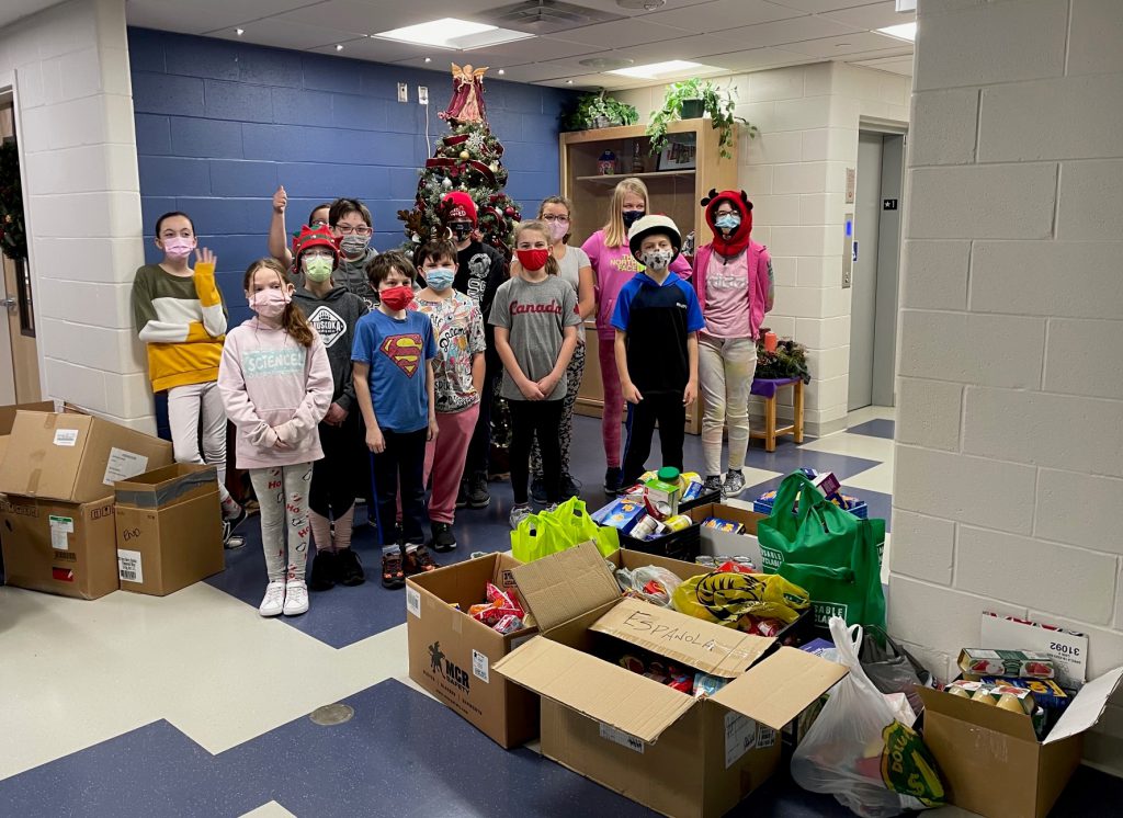 Students with food items