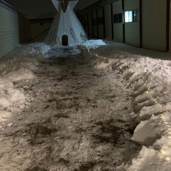 Photo of teepee at St. Augustine French Immersion at night