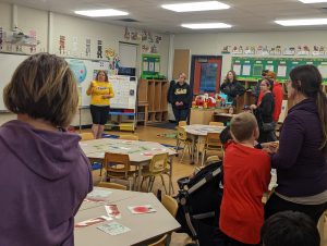 Mrs. Tolin talks to parents about her classroom