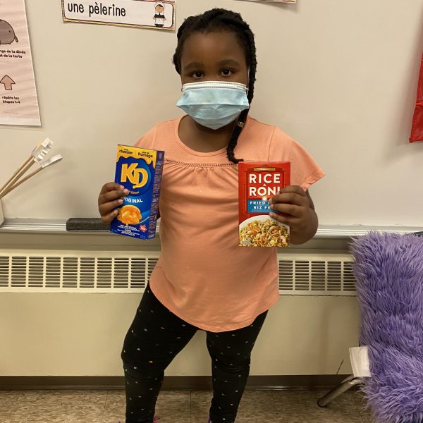 female student with food items
