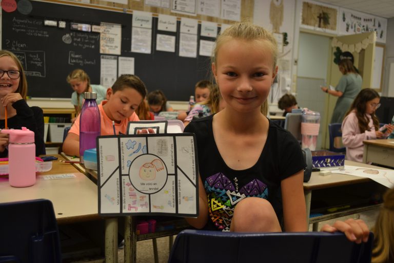 student shows her work