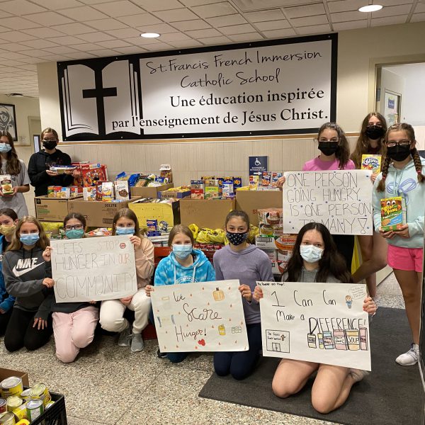 students with food collection