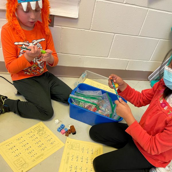 students creating with blocks