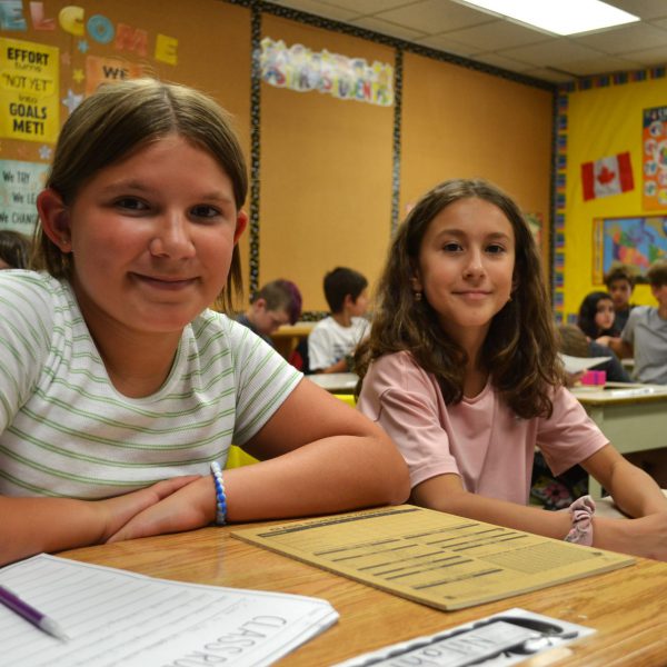 two female students at their desks