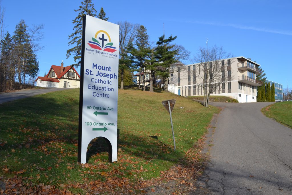 Entrance sign at HSCDSB Mount St. Joseph Catholic Education Centre in Sault Ste. Marie